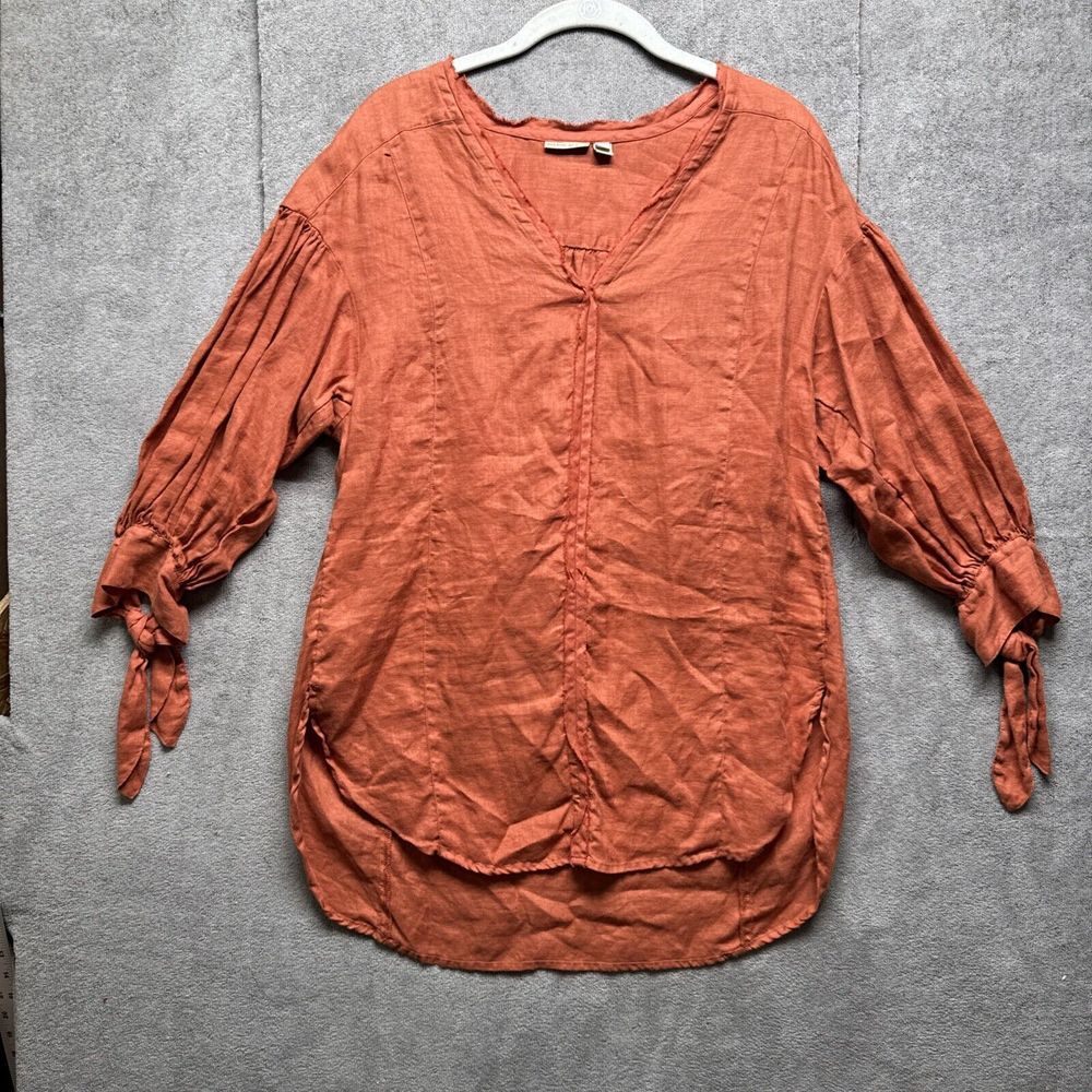 Holding Horses Top XS Brown Linen Tunic Shirt Boho Prairie Modest Lagenlook